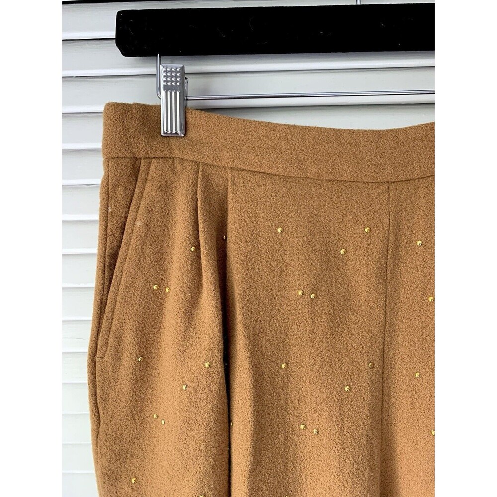 SOLD Vintage 1980s 80 Mustard Camel Wool & Silk Studded Wide Leg Pants Trousers